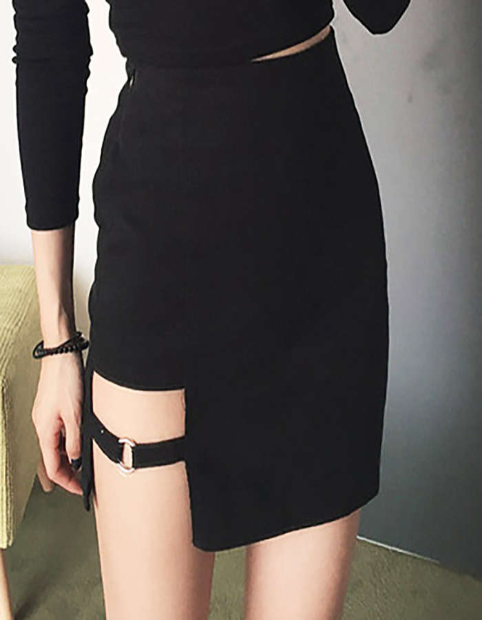 Compra Online Estilo Coreano Negro Hip Faldas Irregular Minifalda Falda